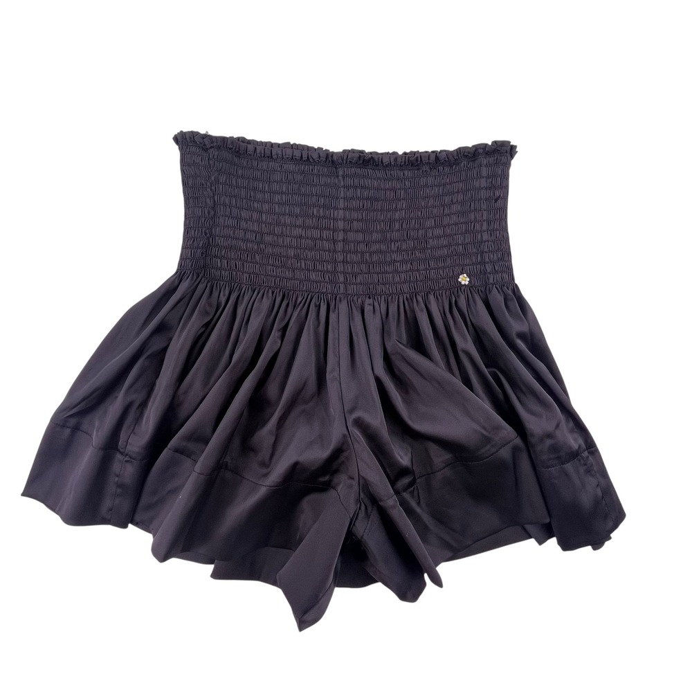 Natural Life Womens Smocked Waist Flowy Shorts Black Small Daisy Charm Skort